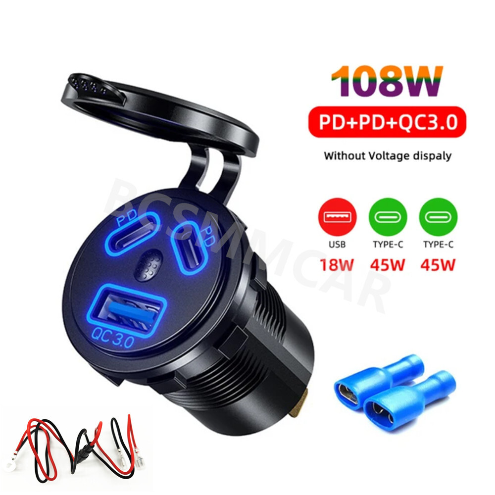 3 Ports Motorcycle Charger Socket Power Outlet Adapter W/Wire For Apple iPhone