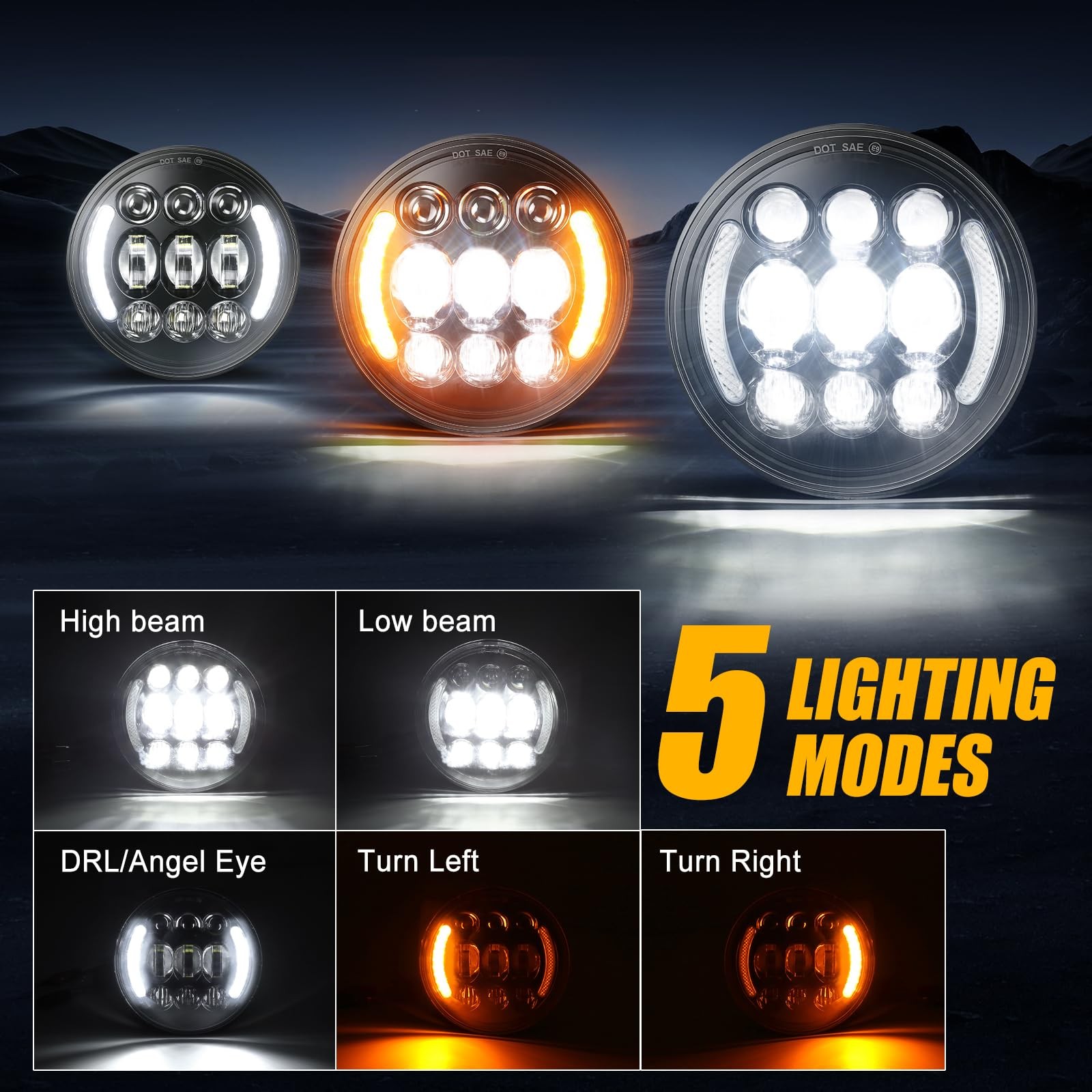 SUPAREE 5-3/4” 5.75 Inch LED Motorcycle Headlight with Halo DRL Turn Signal