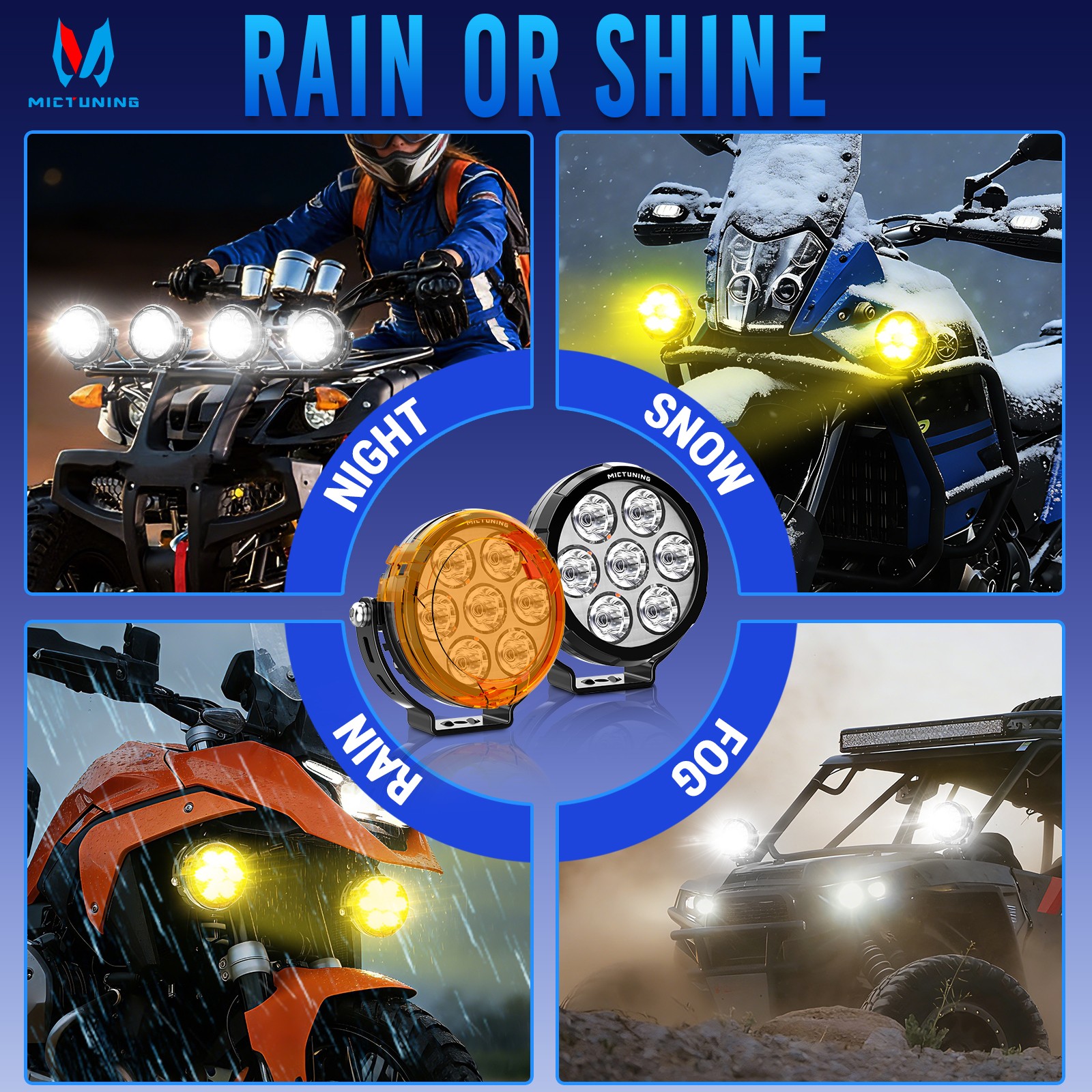 120W 13650LM LED Motorcycle Driving Fog Spot Lights Auxiliary Lamp White+Amber