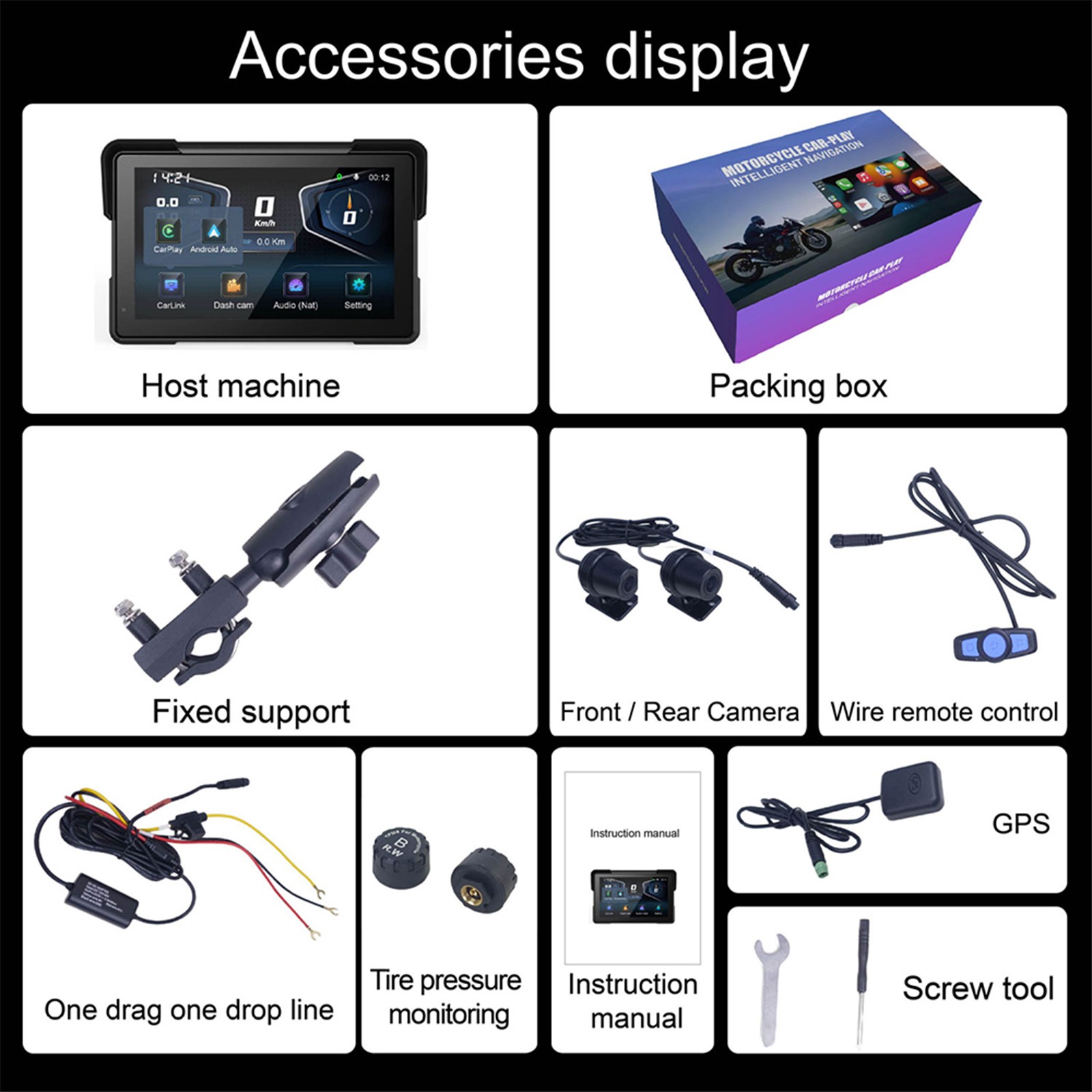 7″ IPS TOUCH SCREEN MOTORCYCLE GPS NAVI WIRELESS CARPLAY ANDROID SCOOTER MOPED