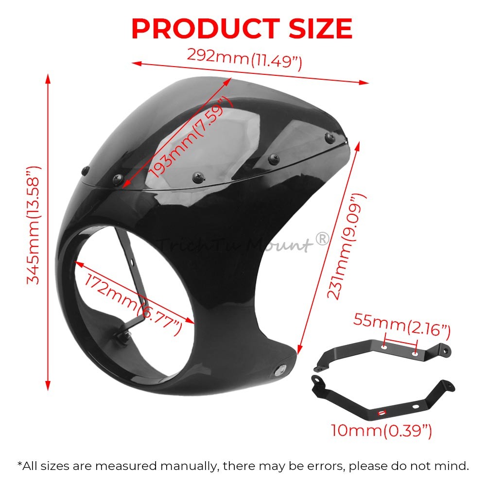 Gloss Black 7″ Round Headlight Windshield Fairing Cover Fit For Cafe Racer Honda