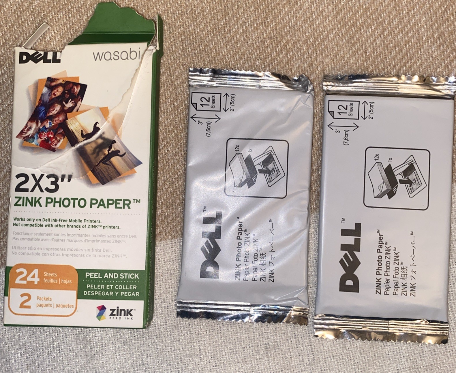 Dell Wasabi P/N: M262K 2×3″ ZINK Photo Paper 48 Sheets NEW! + 24 sheets boxopen