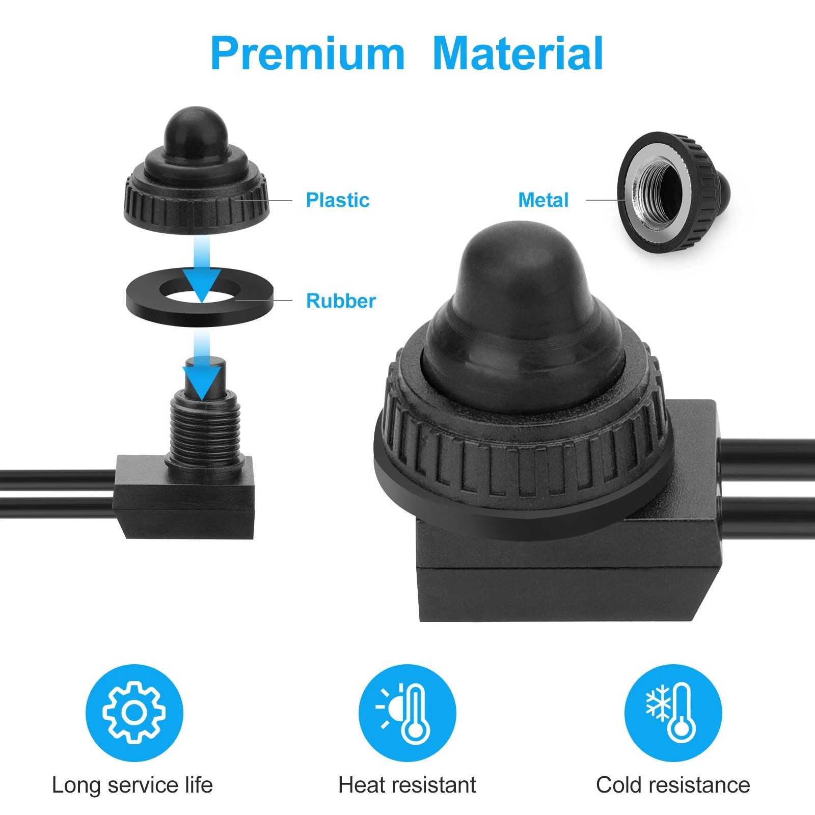 10 Pieces Waterproof Push Button Switch 4.5″ Cord for IP67 LED Light Motorcycle
