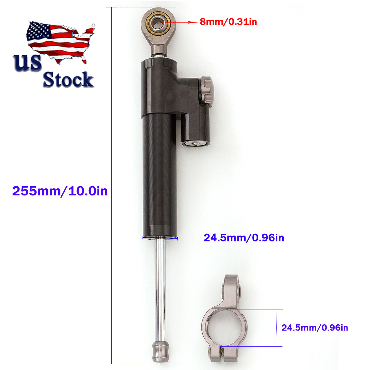 Universal CNC Black&Gray Motorcycle Adjustable Steering Damper Stabilizer Top