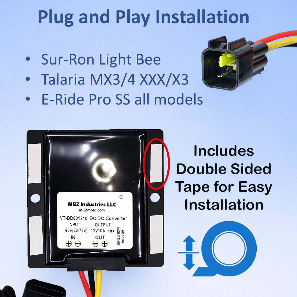 Surron DC 12V Converter Upgrade – 12V 10A Buck Converter for Sur-Ron Light Bee