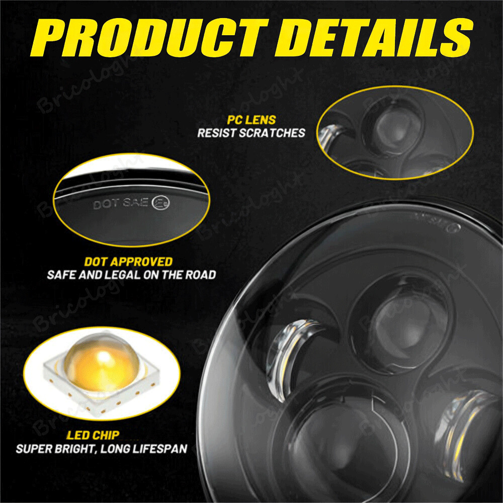 80W 7inch LED Projector Headlight + Passing Lights for Harley Touring Motorcycle