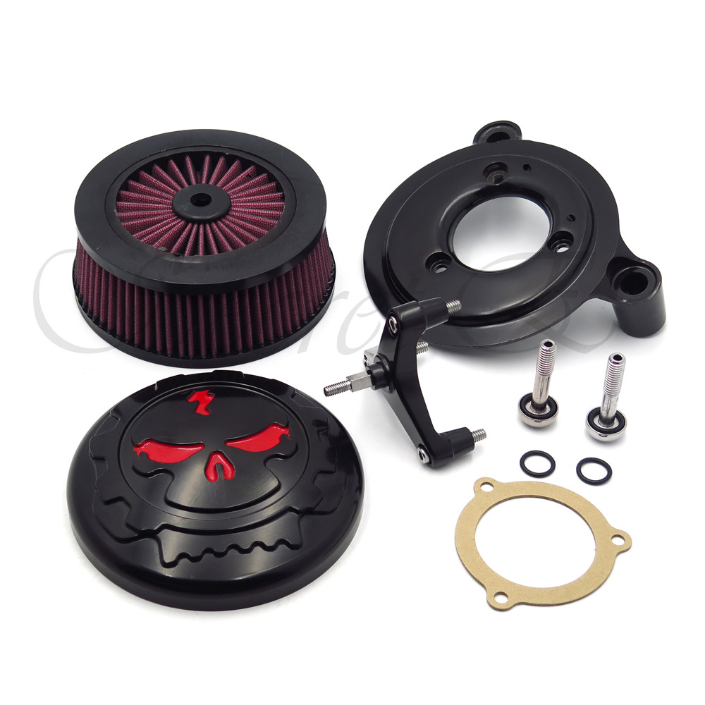 Black Skull Air Cleaner Kit For Harley 2008-2017 Road King FLHR Road Glide FLTRX