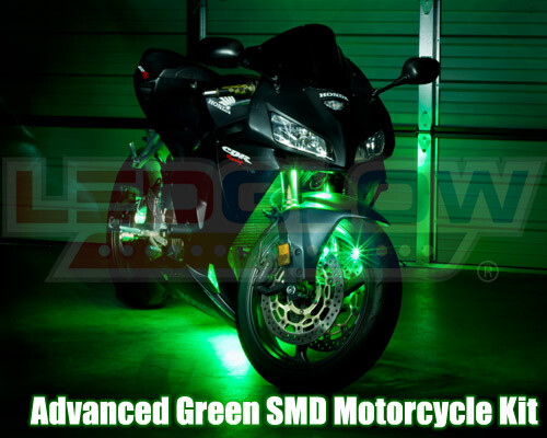 NEW LEDGLOW 8pc GREEN LED NEON FLEXIBLE MOTORCYCLE MOTO LIGHTING KIT