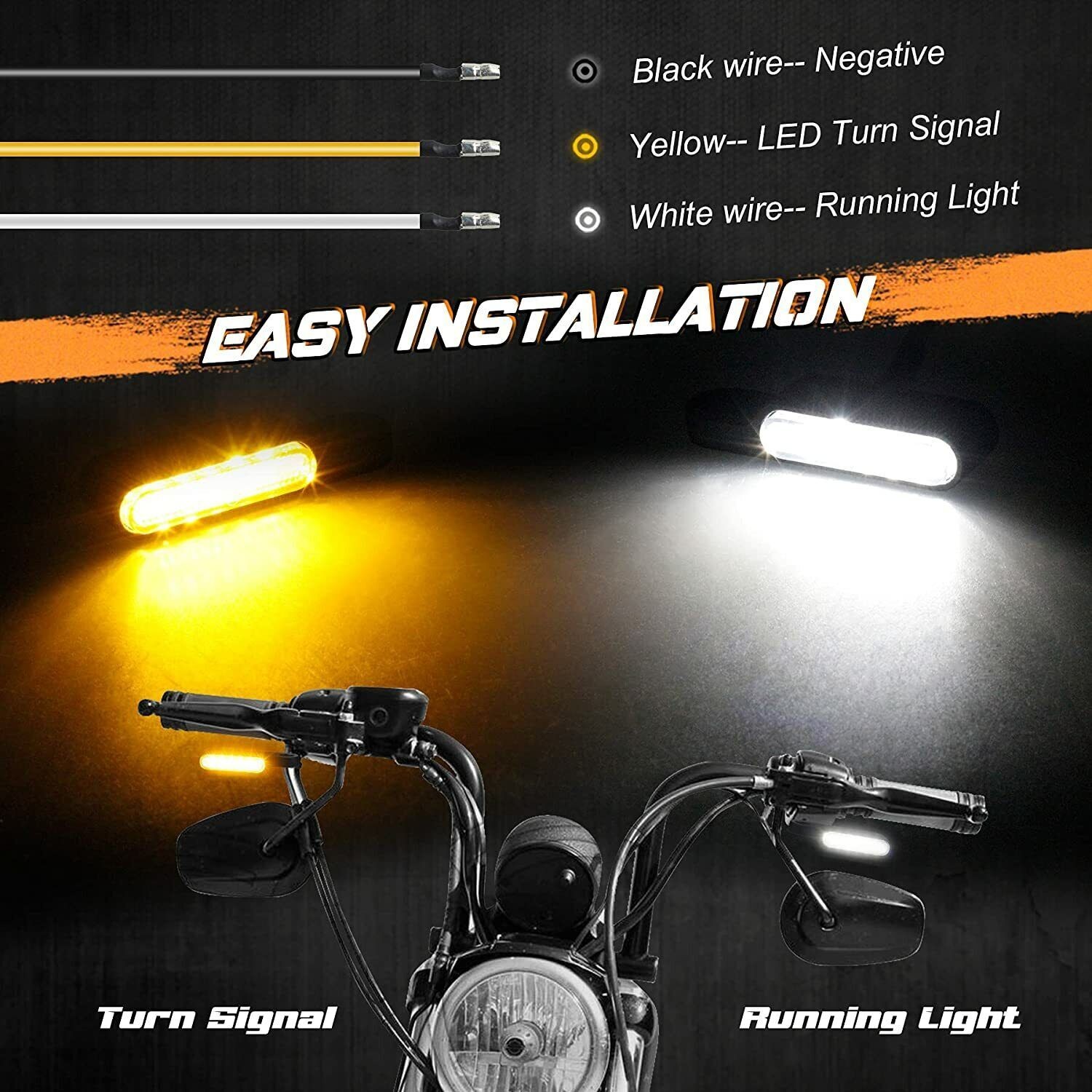 For Harley Chopper Motorcycle LED Turn Signals Amber Blinker White Running Light