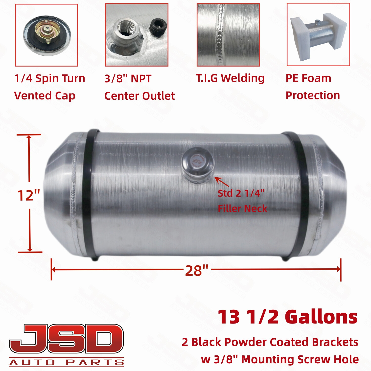 12” x 28” 13 1/2 Gallon 3/8” NPT Center Fill Aluminum Spun Fuel Tank Gas Tank