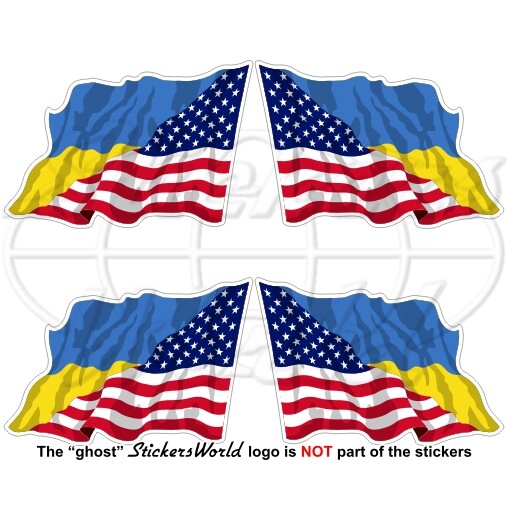 USA United States America-UKRAINE American-Ukrainian Flying Flag 50mm Sticker x4