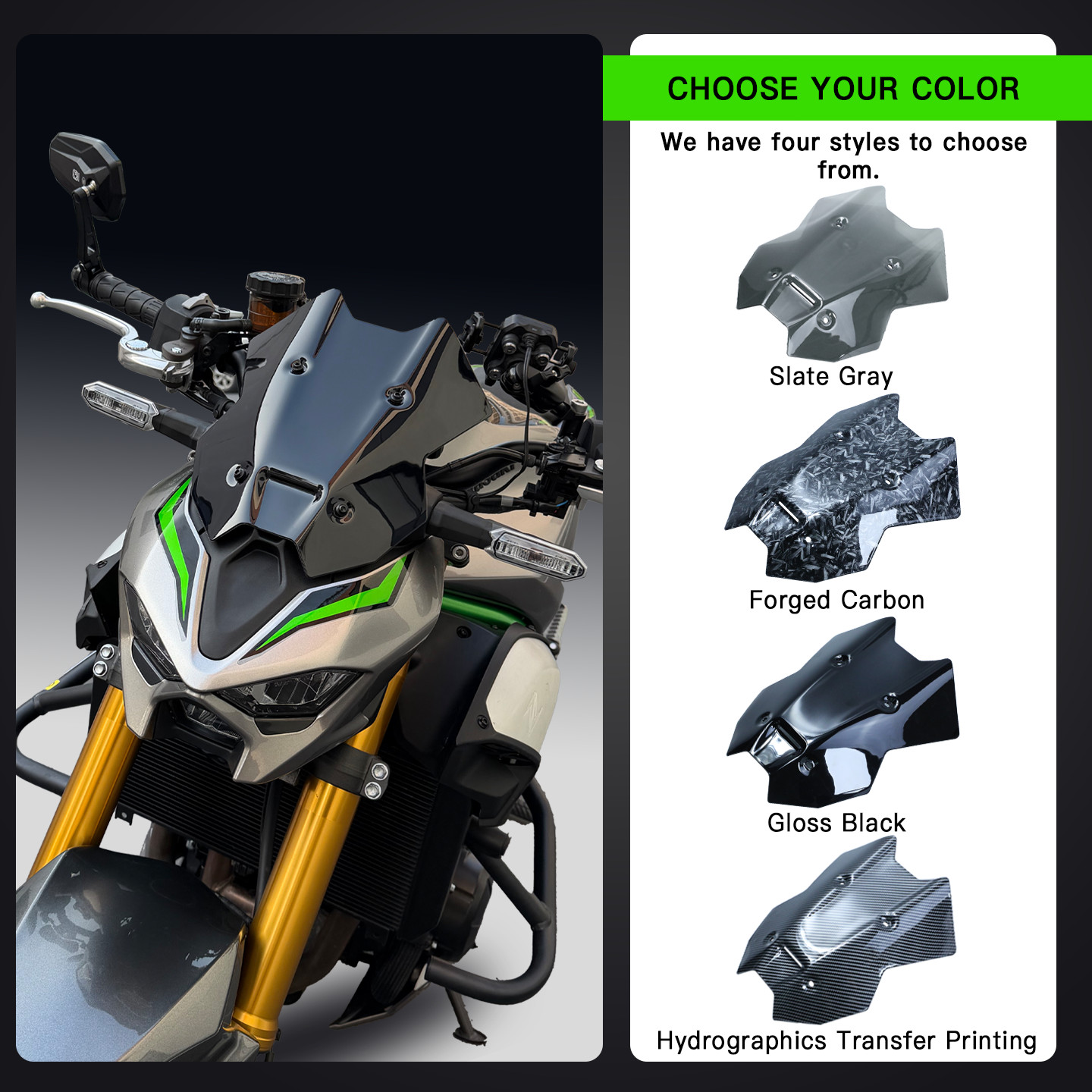 Forged patte Pattern Windshield Windscreen for Kawasaki Z900 2025-2026 Motorcycl