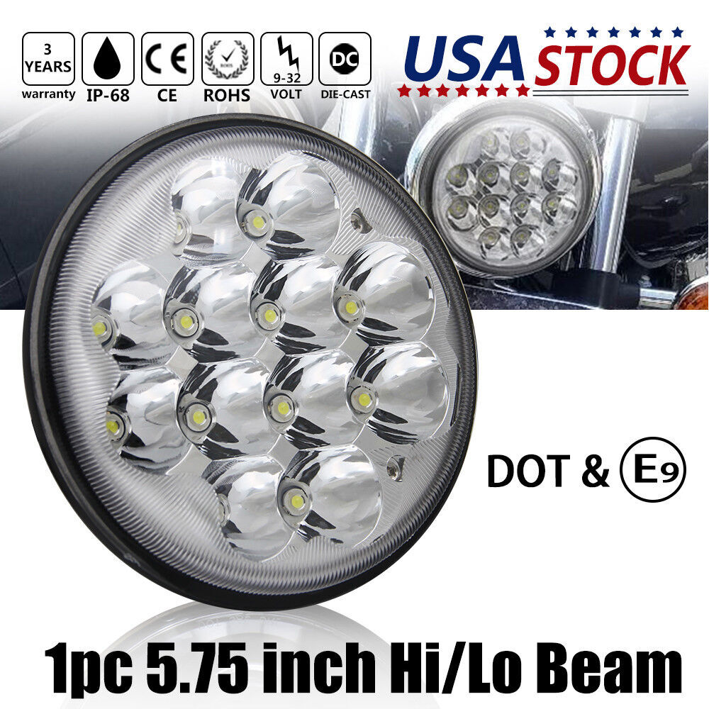 5-3/4″ 5.75″Inch Round LED Projector Headlight Sealed Hi/Lo Beam Round For motor