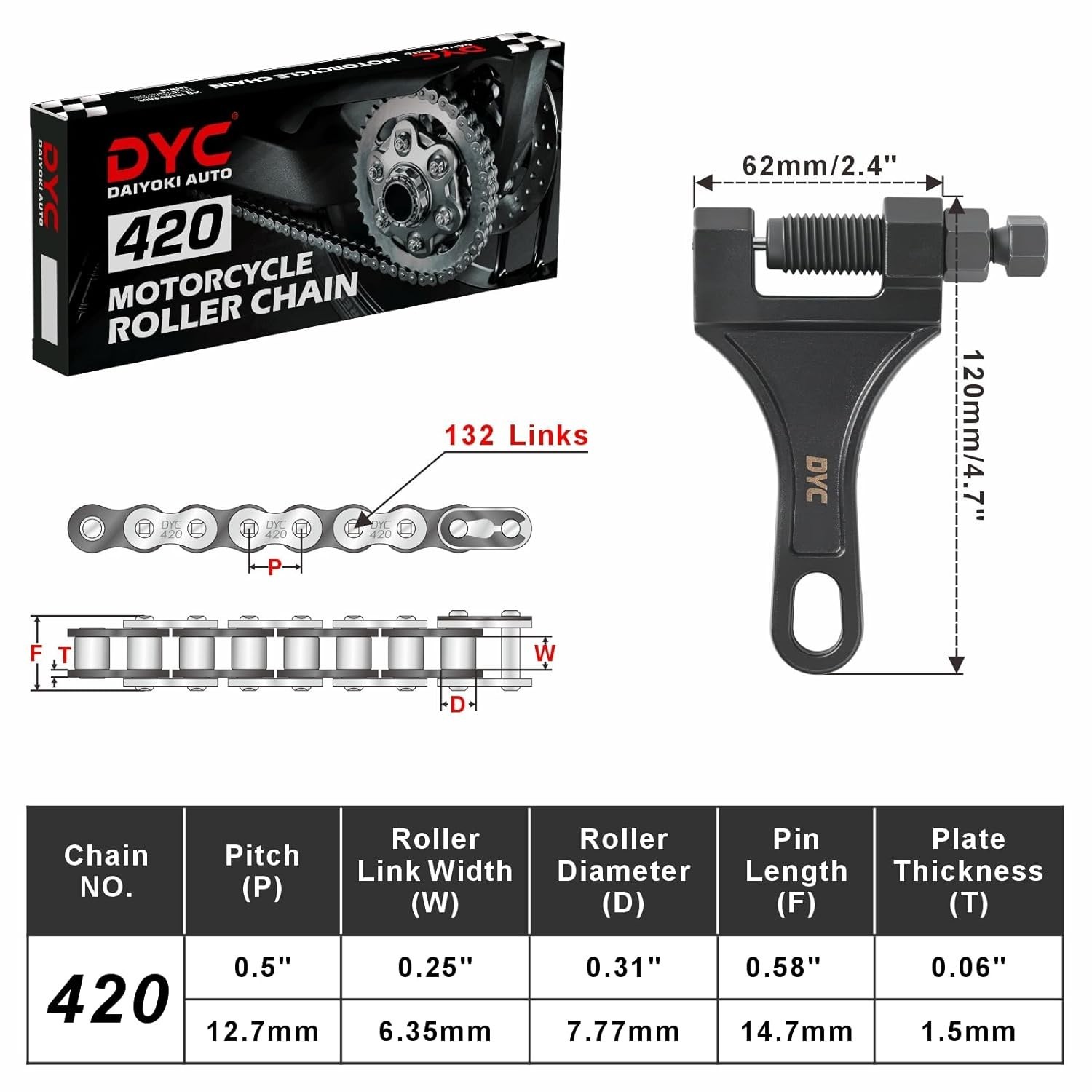 Motorcycle Chain Alloy Steel 420-132 Links Fit ATV Dirt Bike Go Karts