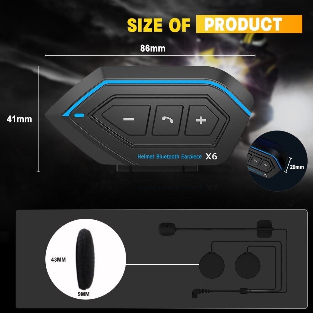 Motorcycle Bluetooth 5.0 Headset Helmet Handsfree Earphones Intercom Speaker Mic