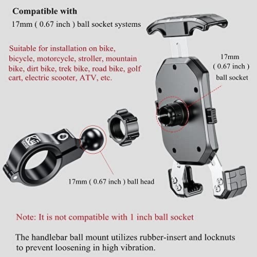 Motorcycle Handlebar Clamp Mount Base 17mm Ball 0.5 0.87 1 1.26 Inch Rubber