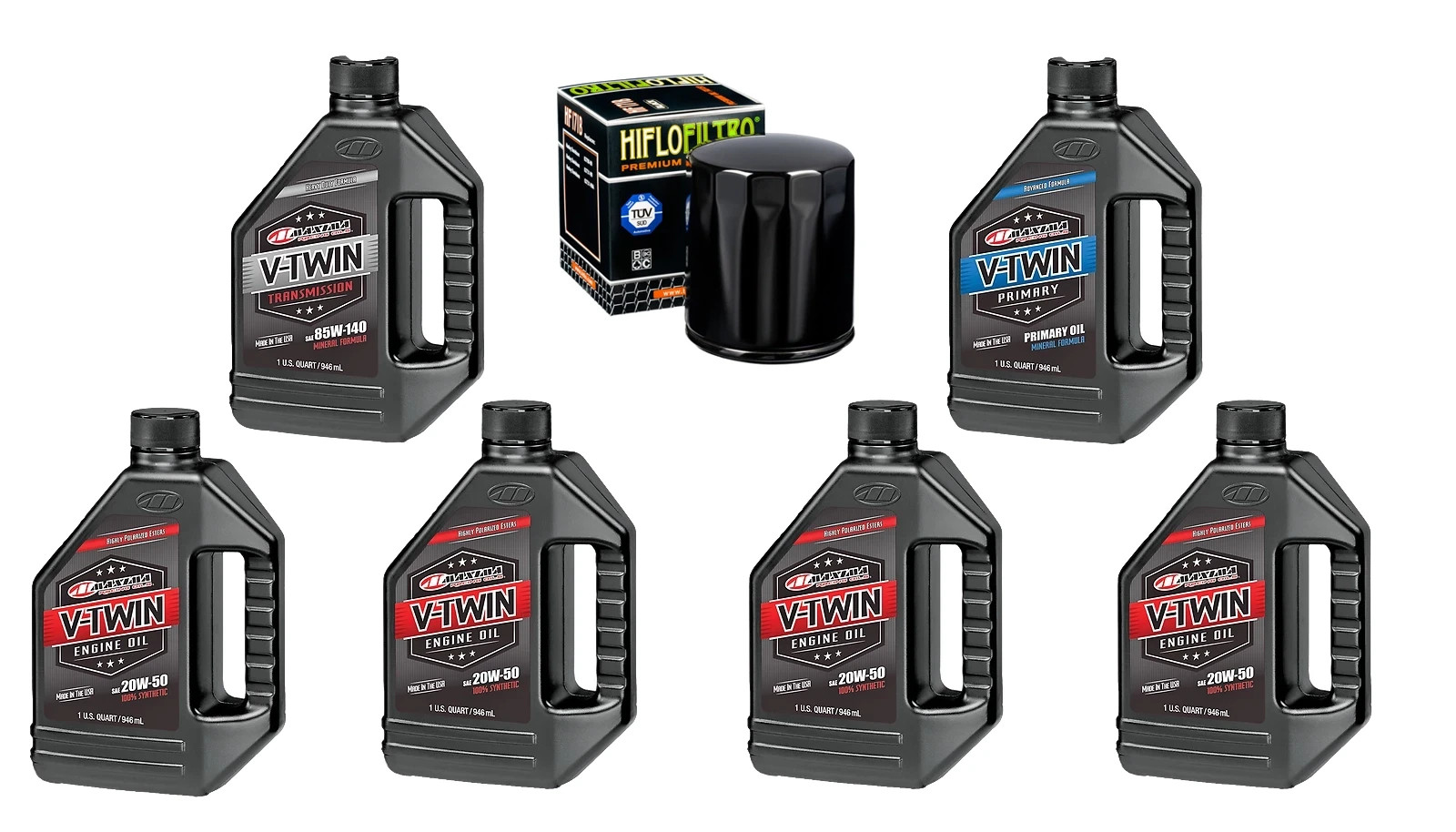 Harley Twin Cam 99-17 Maxima Synthetic 20W50 3 Hole Oil Change Kit Black Filter