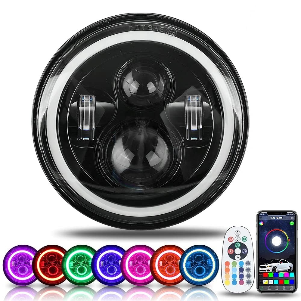 7″ inch Motorcycle RGBW Halo Headlights Projector Black Fit for Harley Davidson