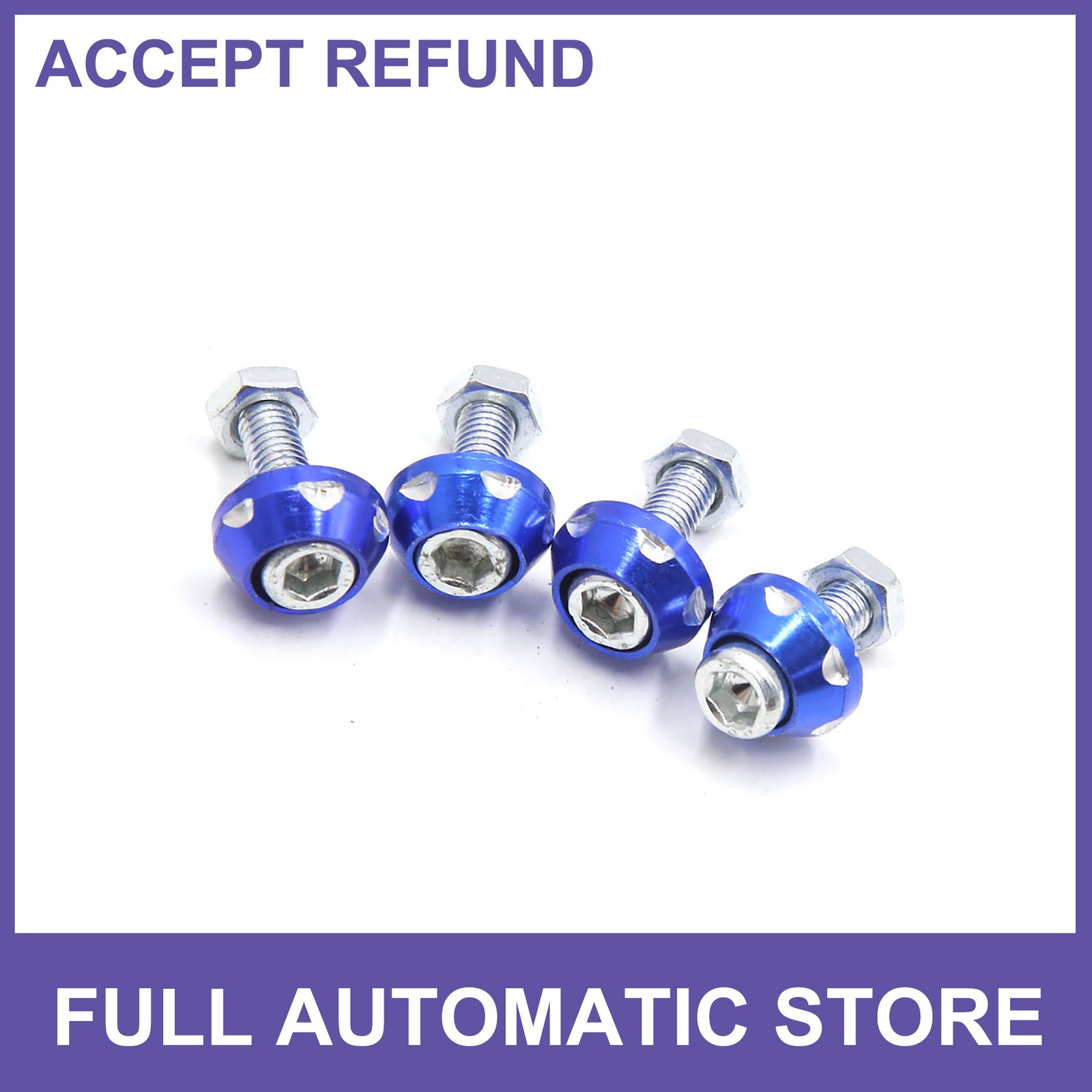 4 Pcs Blue Aluminum Alloy Decorative License Plate Bolt Screw for Car Motorcycle