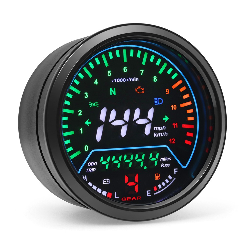LCD Digital Motorcycle Speedometer Tachometer Odometer Gauge MPH KM/H Universal