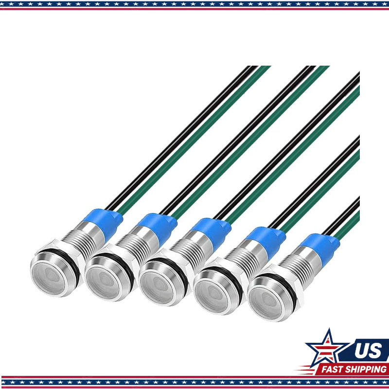 6mm White LED Metal Indicator Light 5pcs, 3V-4.5V-5V-6V-7.5V-9VDC WaColor: White