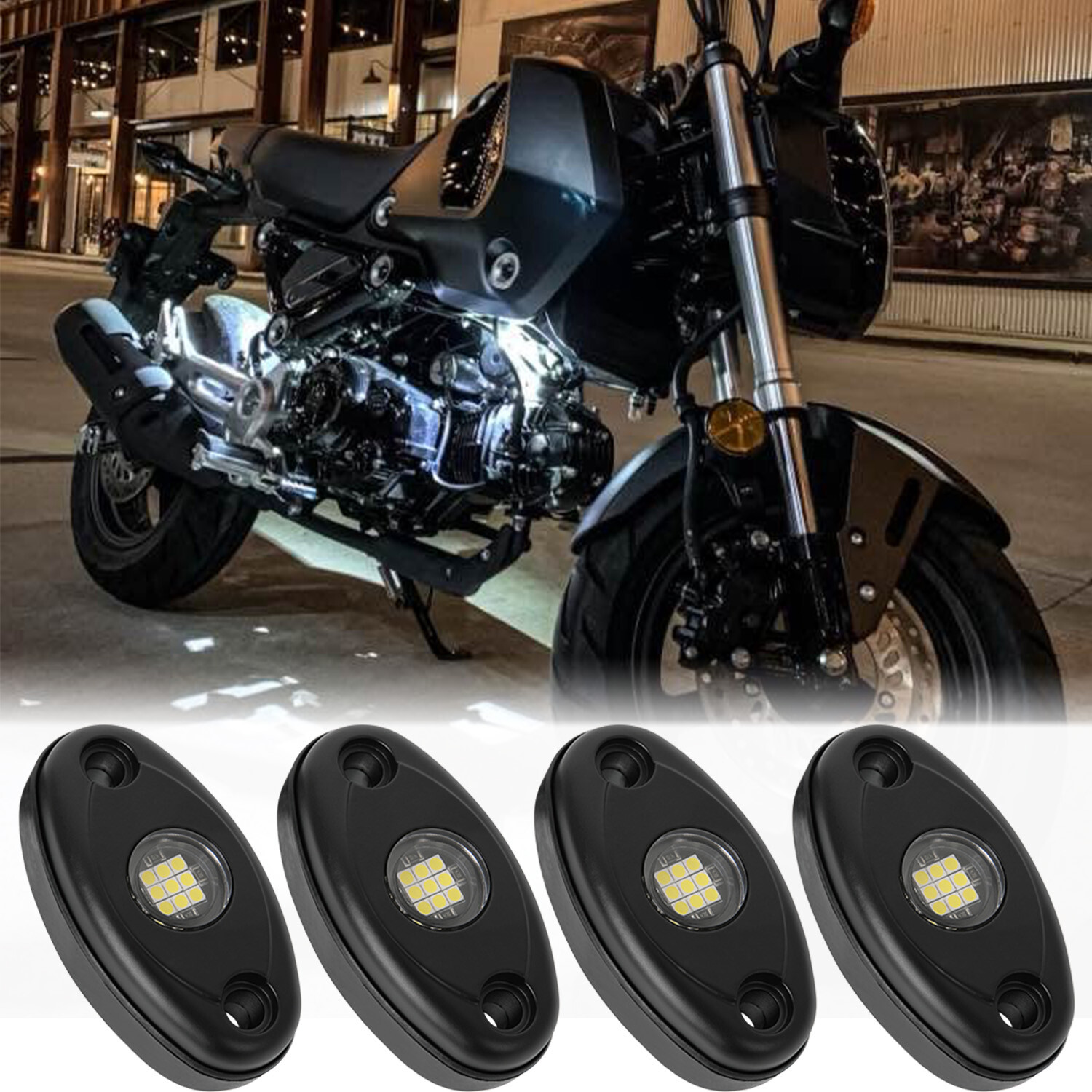 White 4PCS RGB LED Rock Underbody Neon Glow Light For Honda Grom 125 Motorcycle