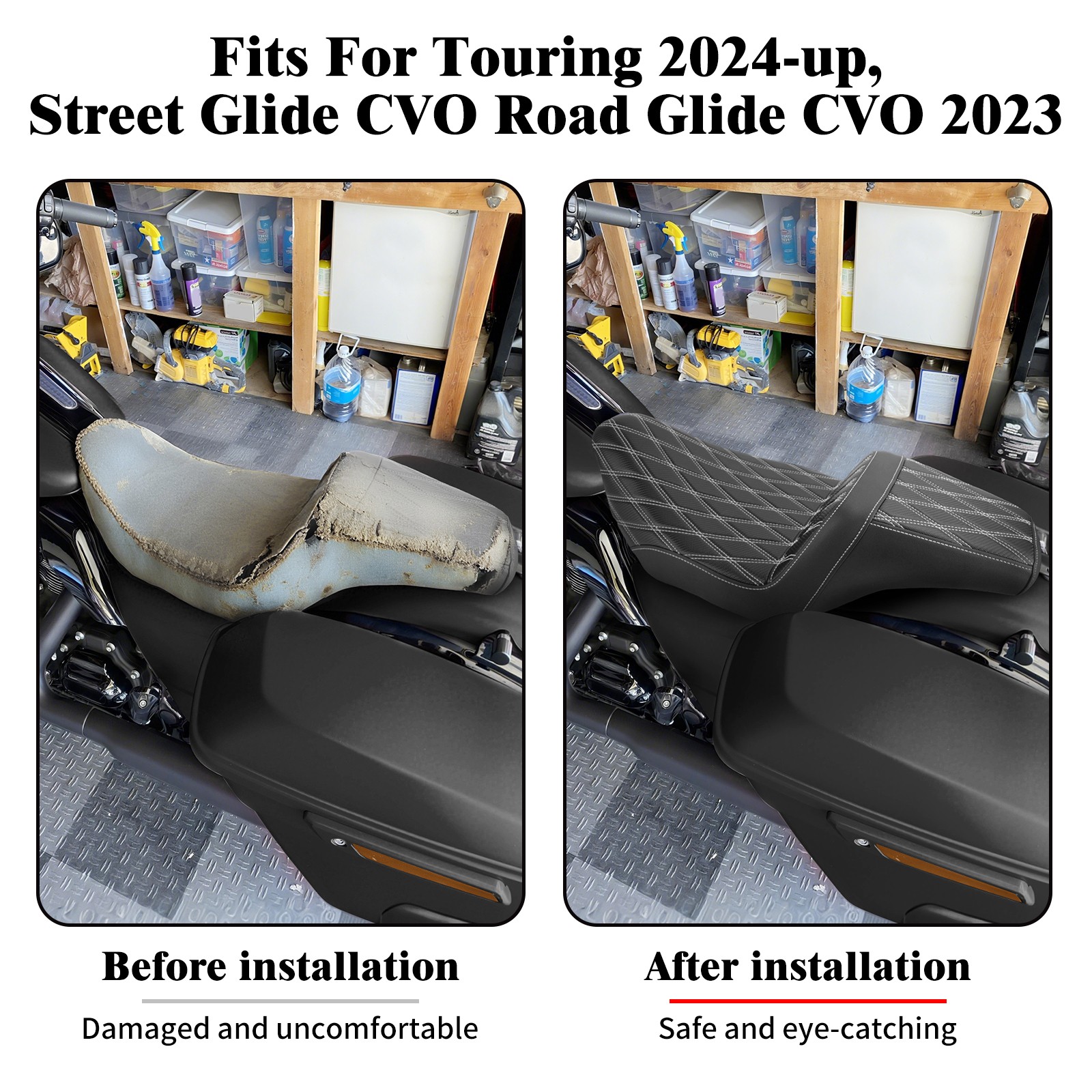Driver Passenger Seat White Stitching For Harley 2023-2025 CVO Road Street Glide