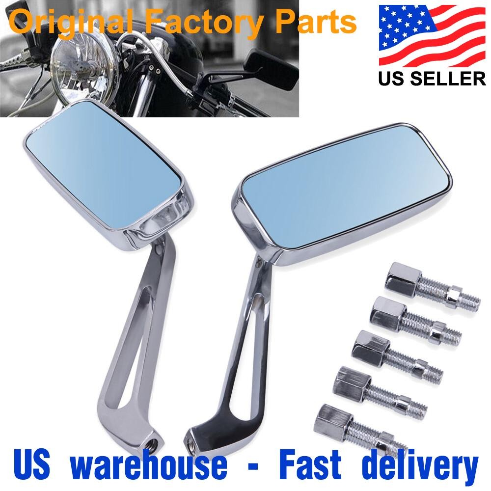 High Gloss Chrome Rectangular Rearview Side Mirrors Replacement For Harley Honda