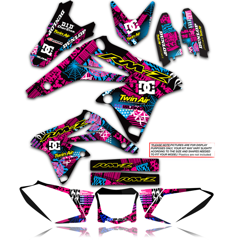 2008 – 2017 RMZ 450 GRAPHICS SUZUKI RMZ450 NIGHT RIDER: MAGENTA / CYAN DECALS