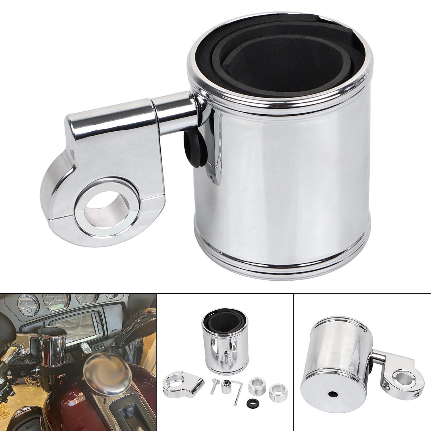 Chrome Drink Cup Holder For Harley 1″ Handlebar Heritage Softail Fat Boy FLSTF