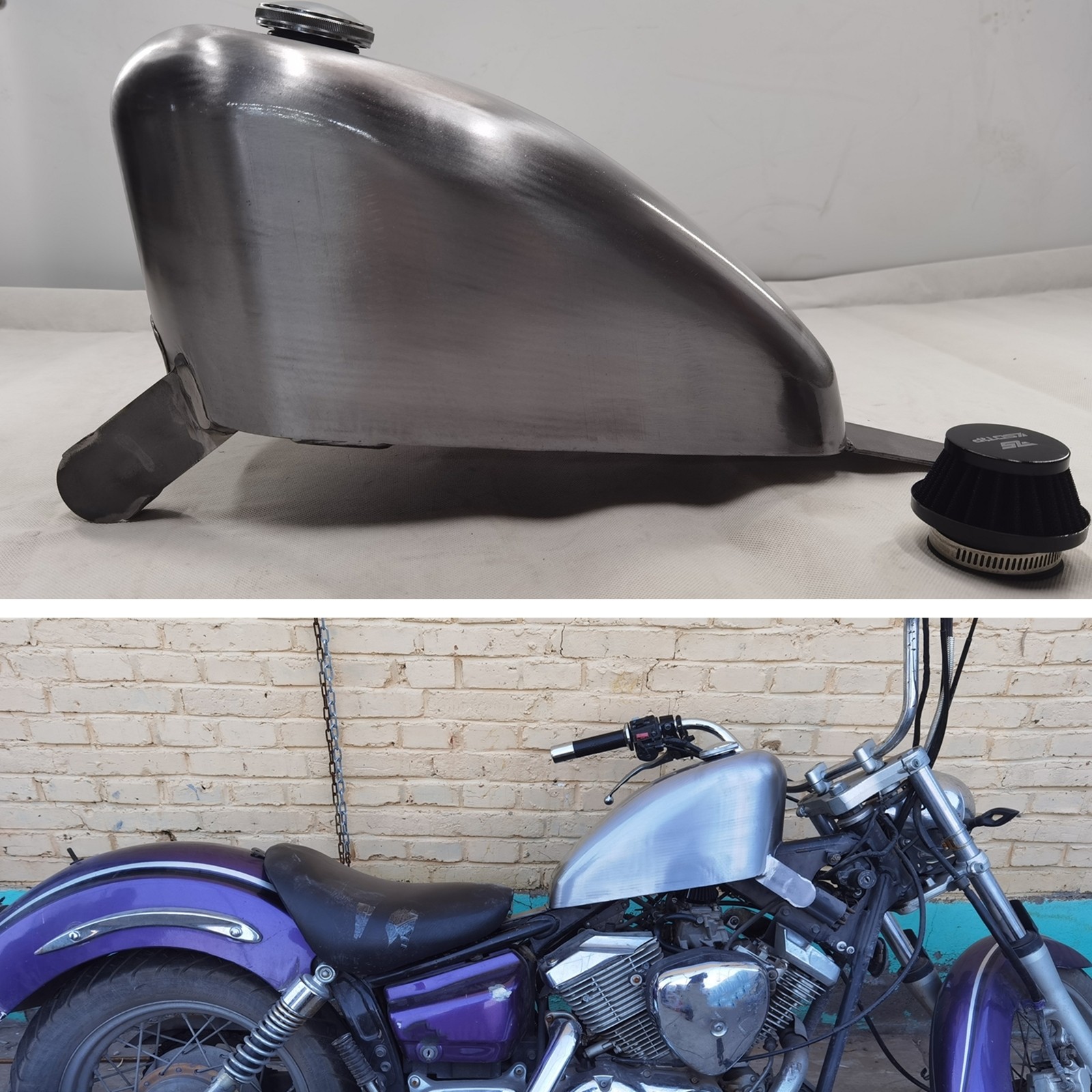 8L Unpainted Silver Petrol Gas Fuel Tank W/ Cap For YAMAHA DRAGSTAR 250.
