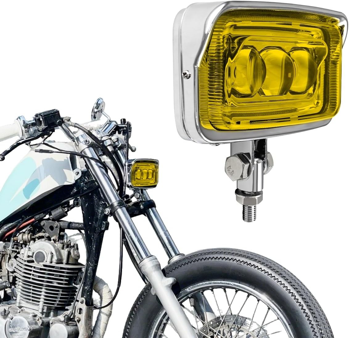Motorcycle Square Vintage 3 LED’S Headlight Retro Headlamp Front Light Lamp Set