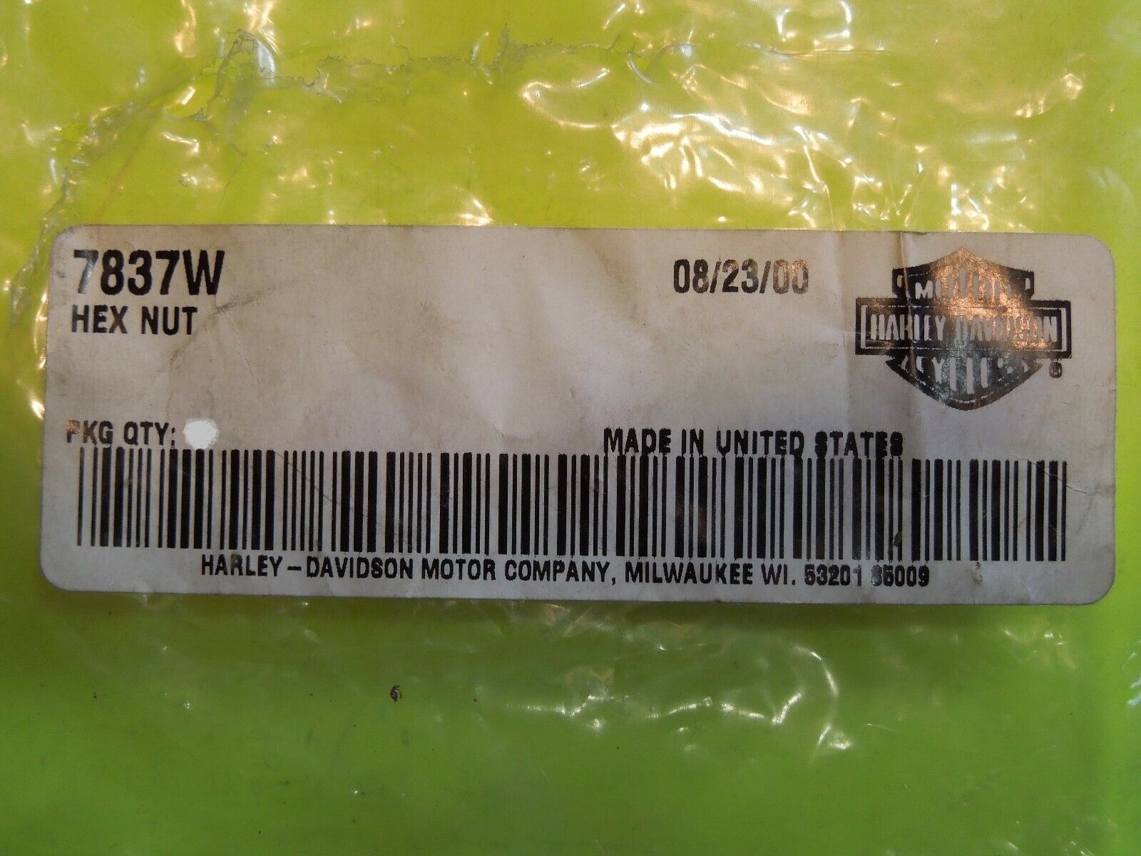 1 NOS OEM Harley Davidson 7/16″-20 x 3/8″ x 11/16″ Hex Nut P/N 7837W