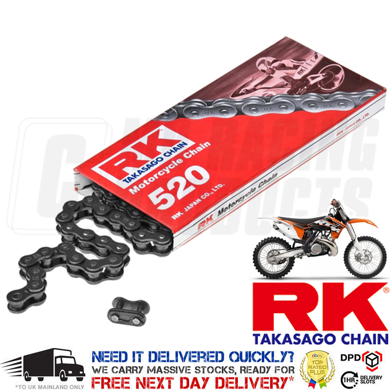RK 520 Standard Motorcycle Chain 98 Links Durable Carbon Alloy Steel Quad Rivet