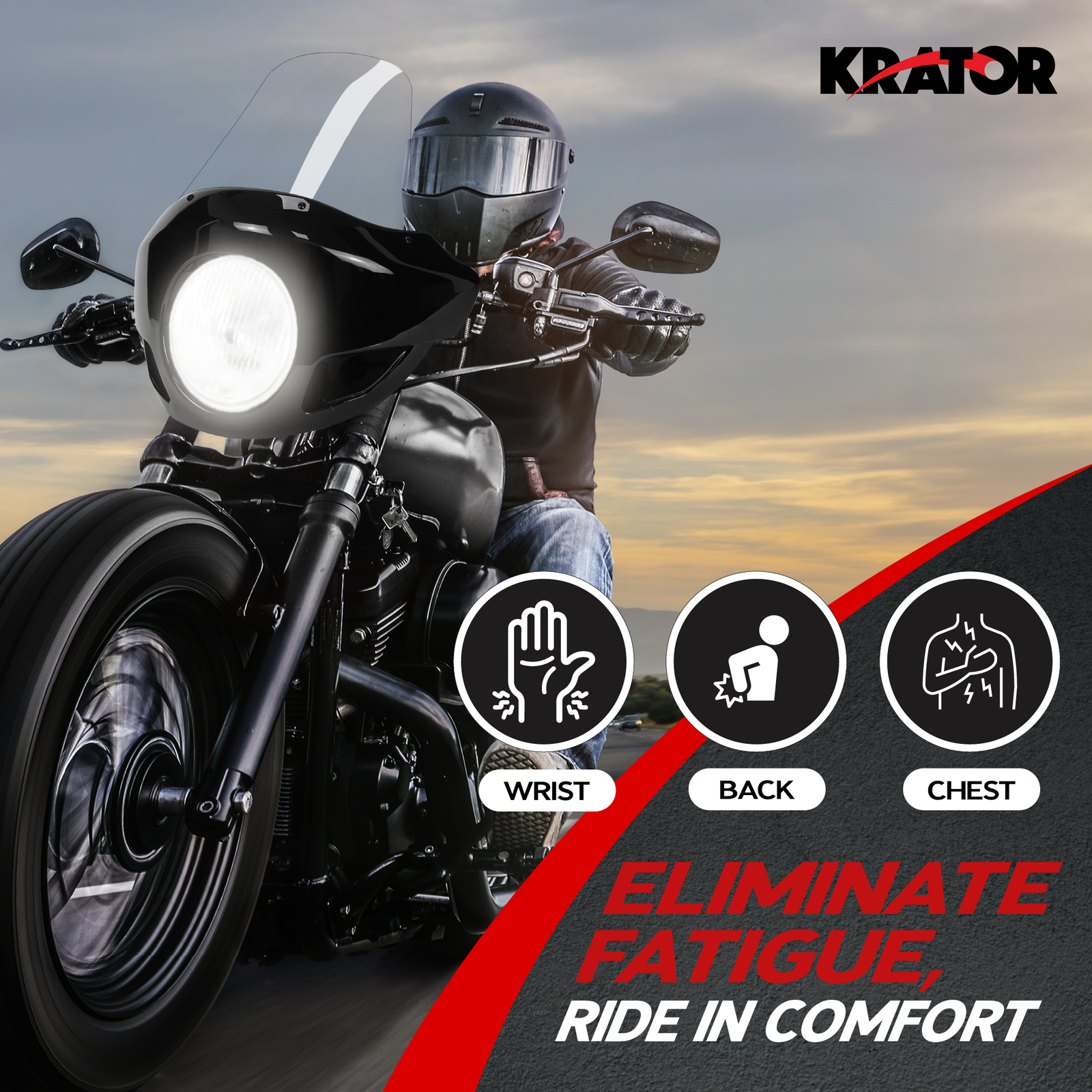 Krator Motorcycle Fairing, Wind Deflector 35-49mm Fork & 5.75″ Headlight, Clear