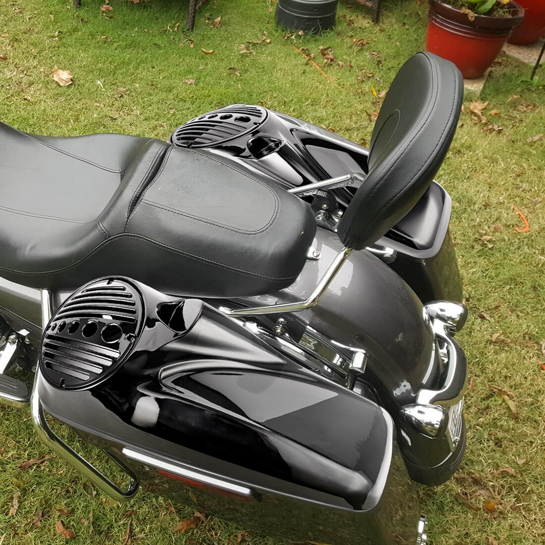 Vivid Black 8 inch Speaker Lids With Tweeter For Harley Touring 2014-2023 Models