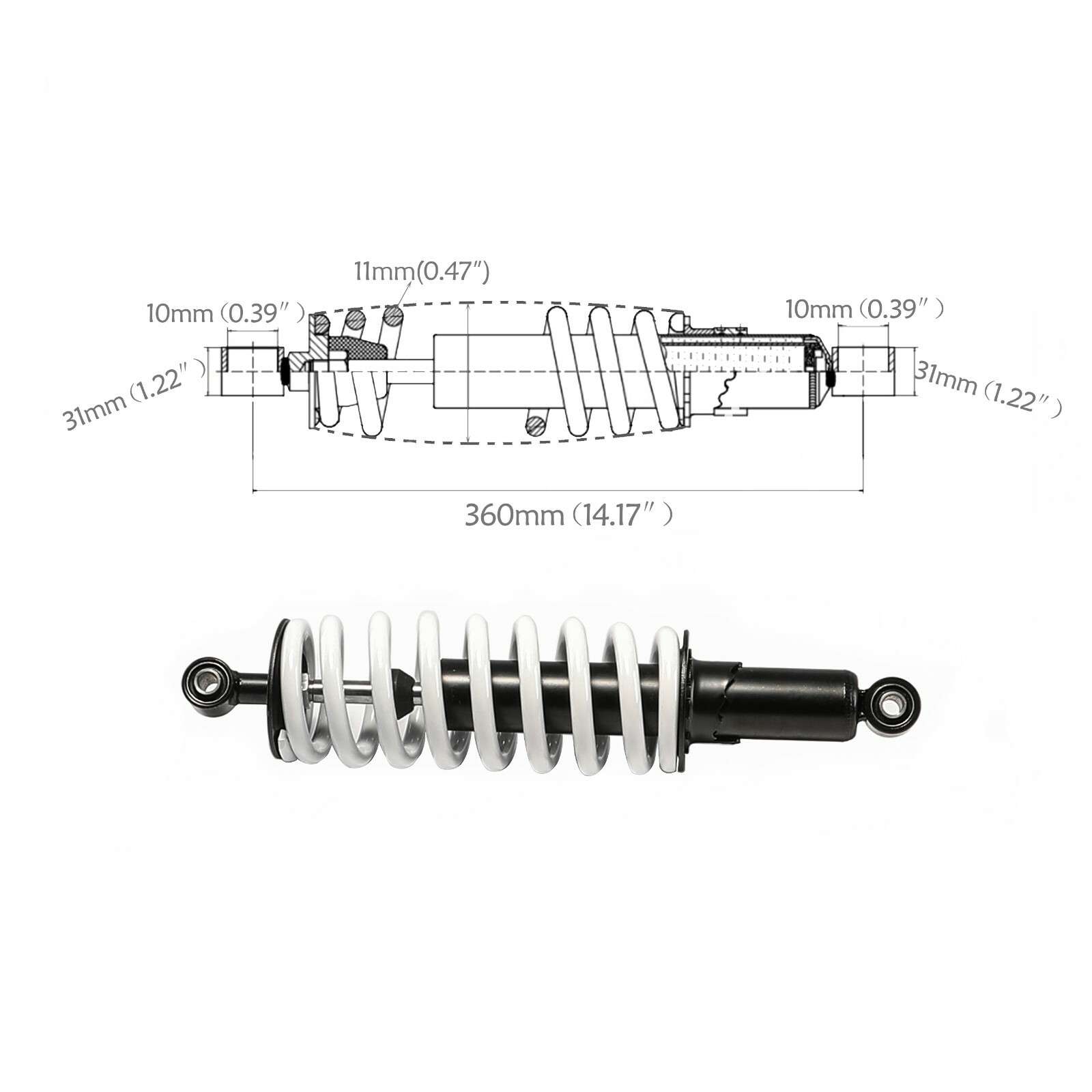 14″ Rear Shock Absorber 850lbs 360mm for ATV Taotao Quad Dirt Pit Bike Go Kart