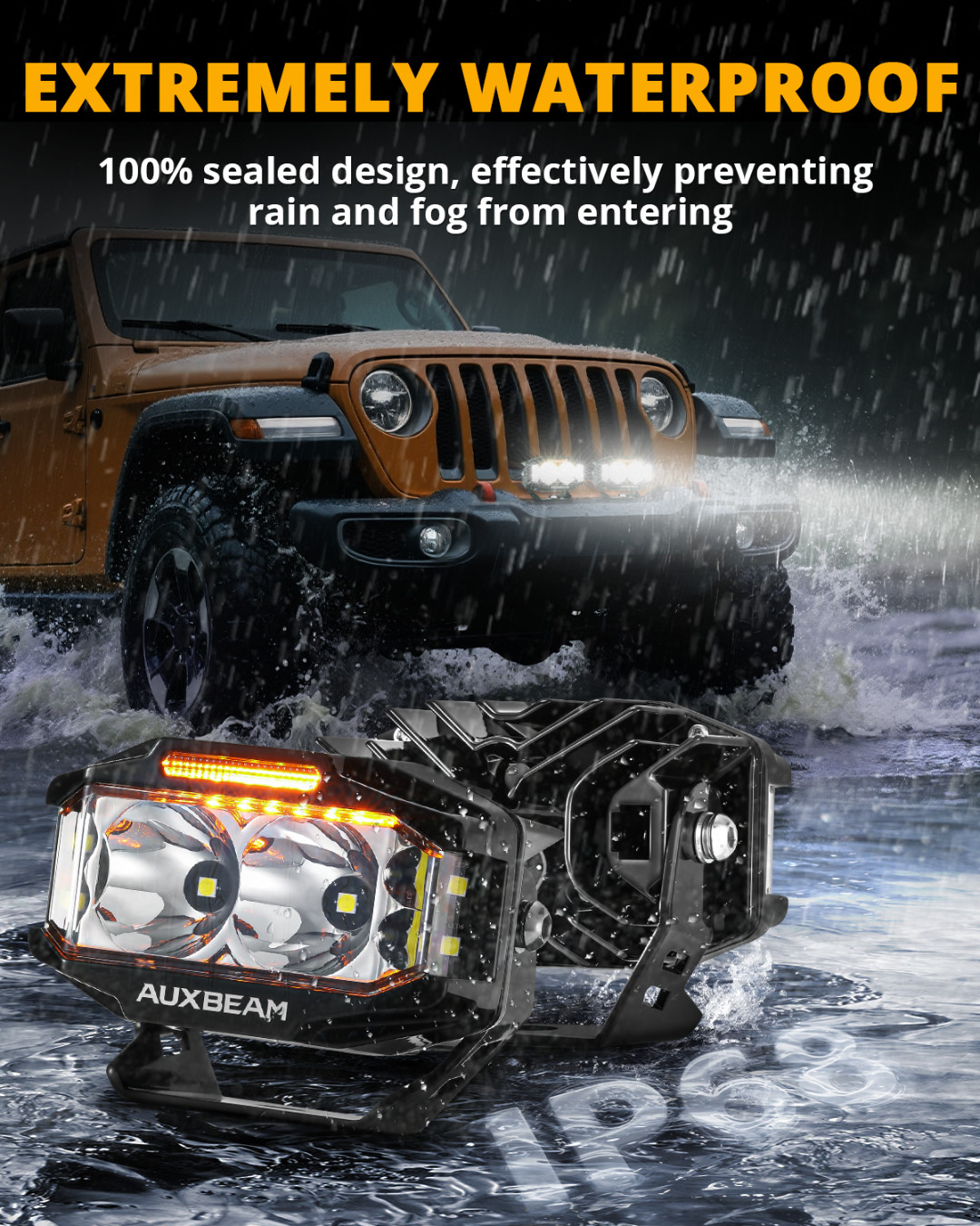 AUXBEAM 4inch 72W LED Driving Combo Pods Fog Ditch Lights Side Shooter Amber DRL