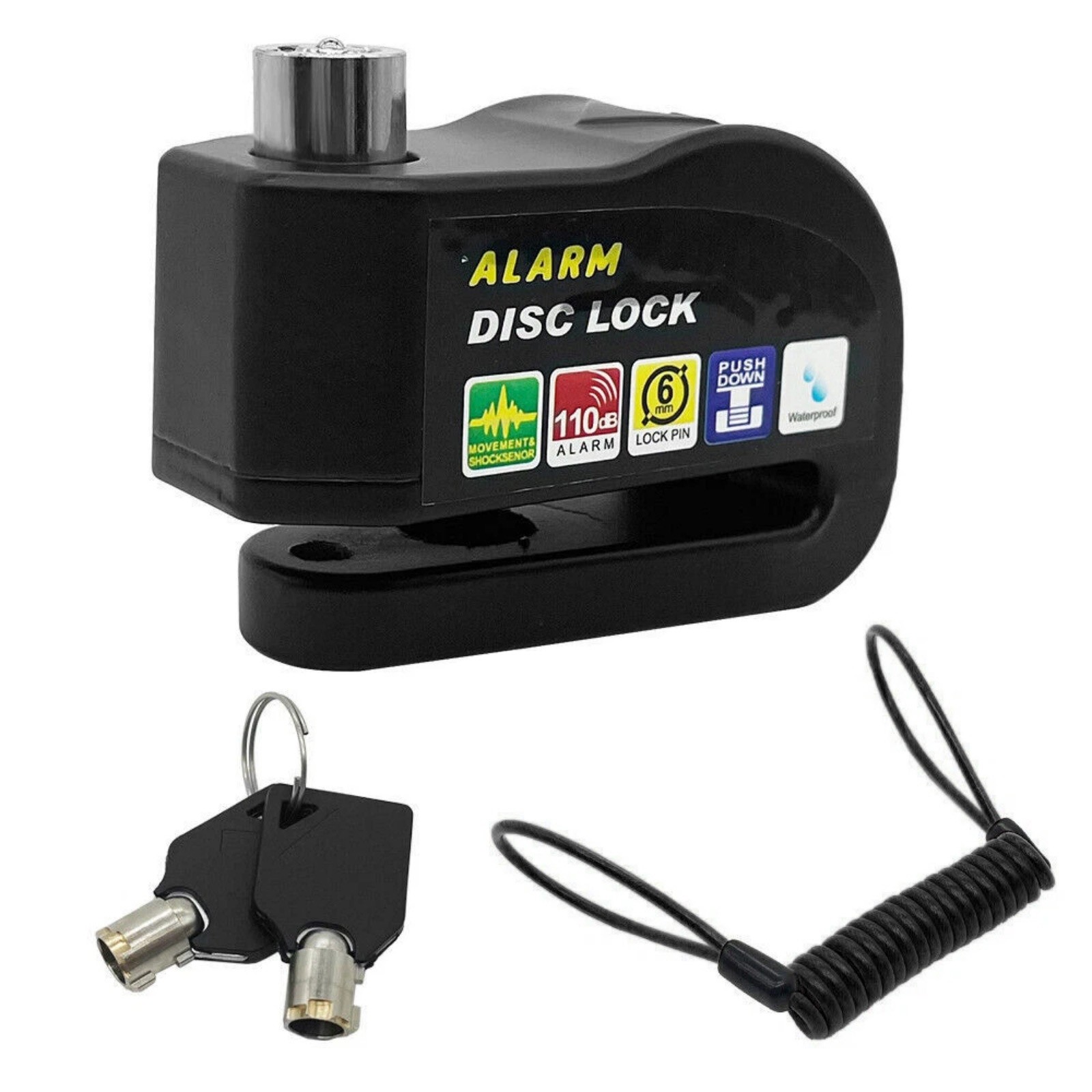 Waterproof Disc Brake Lock 110dB Alarm Anti-Theft for Bike Scooter Motorcycle
