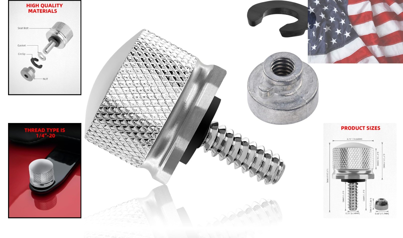 Chrome Stainless Steel Seat Bolt Nut Kit Compatible for Harley Davidson 1996-…