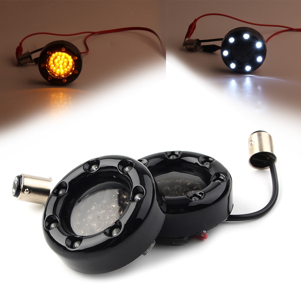 1 Pair LED Black Fire Ring Turn Signals Lights for Harley Softail Dyna