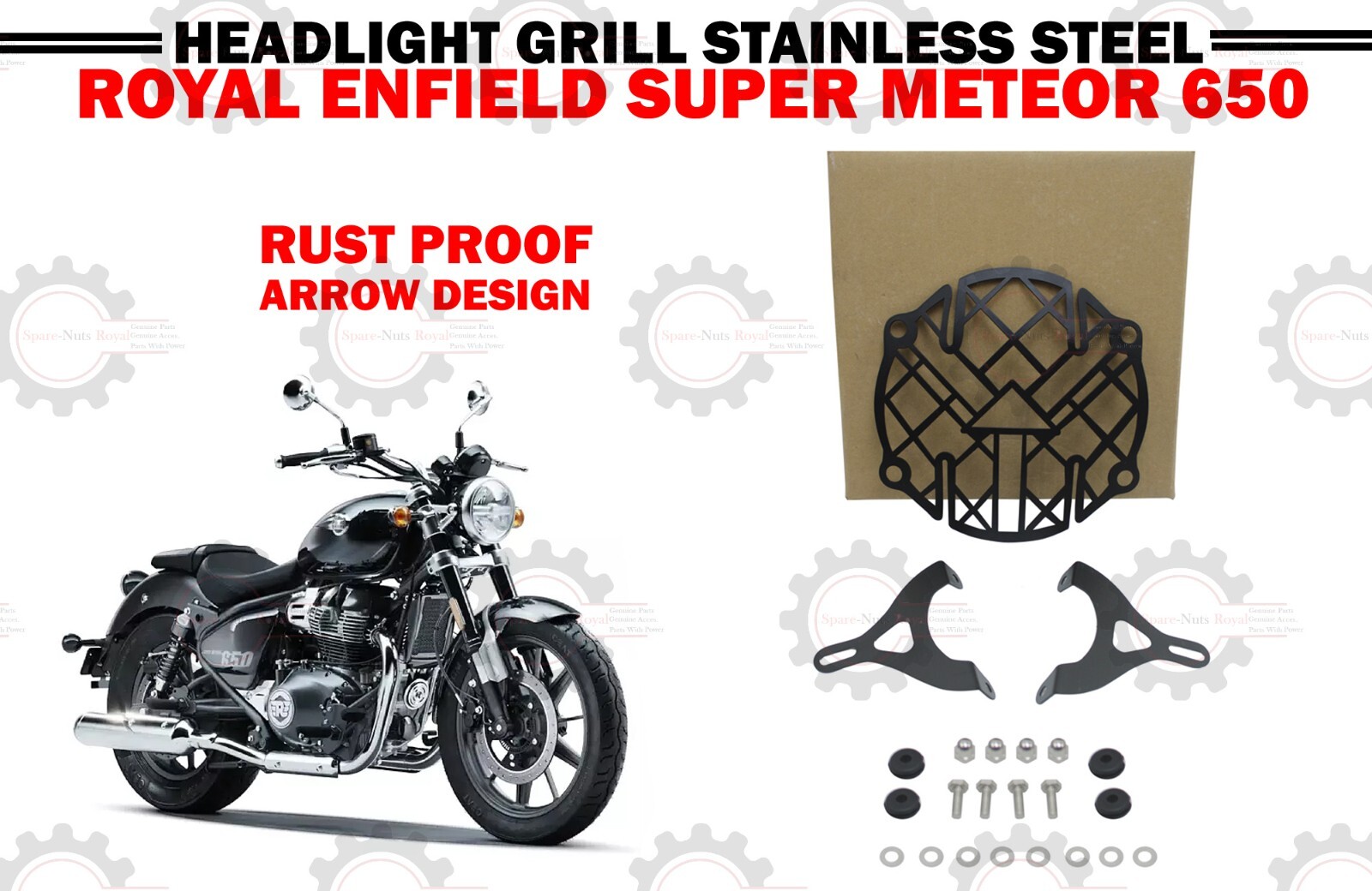 Fit For Royal Enfield “Super Meteor 650 SS Rust Proof Arrow Headlight Grill”