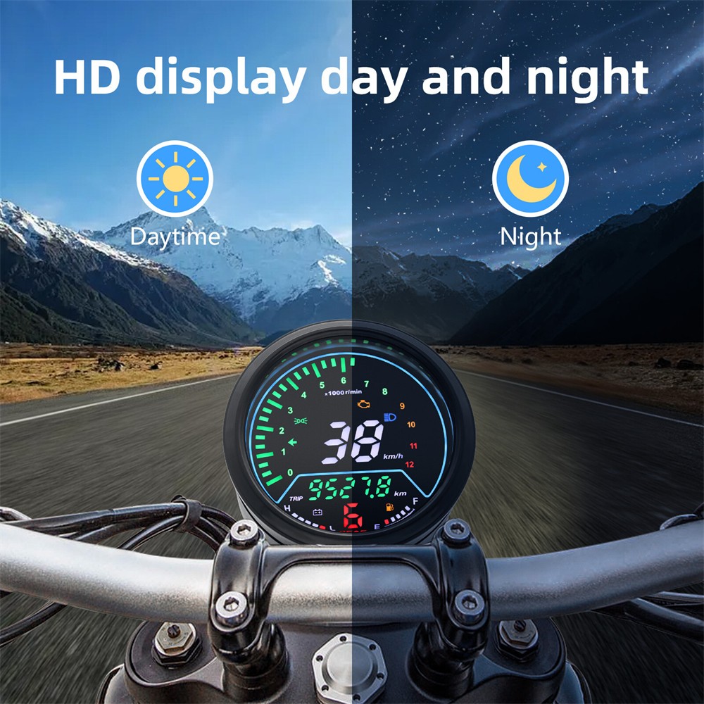 LCD Digital Motorcycle Speedometer Tachometer Odometer Gauge MPH KM/H Universal