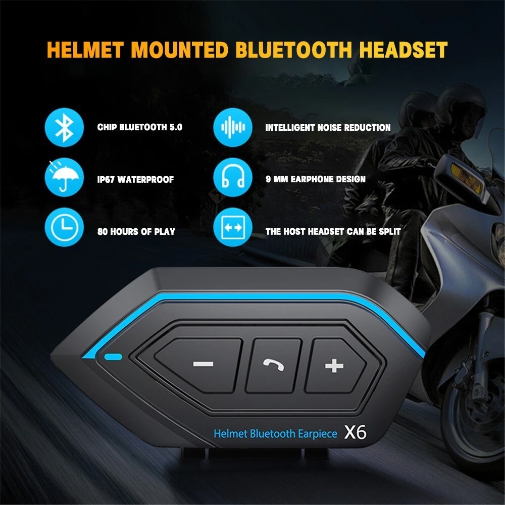 Motorcycle Bluetooth 5.0 Headset Helmet Handsfree Earphones Intercom Speaker Mic