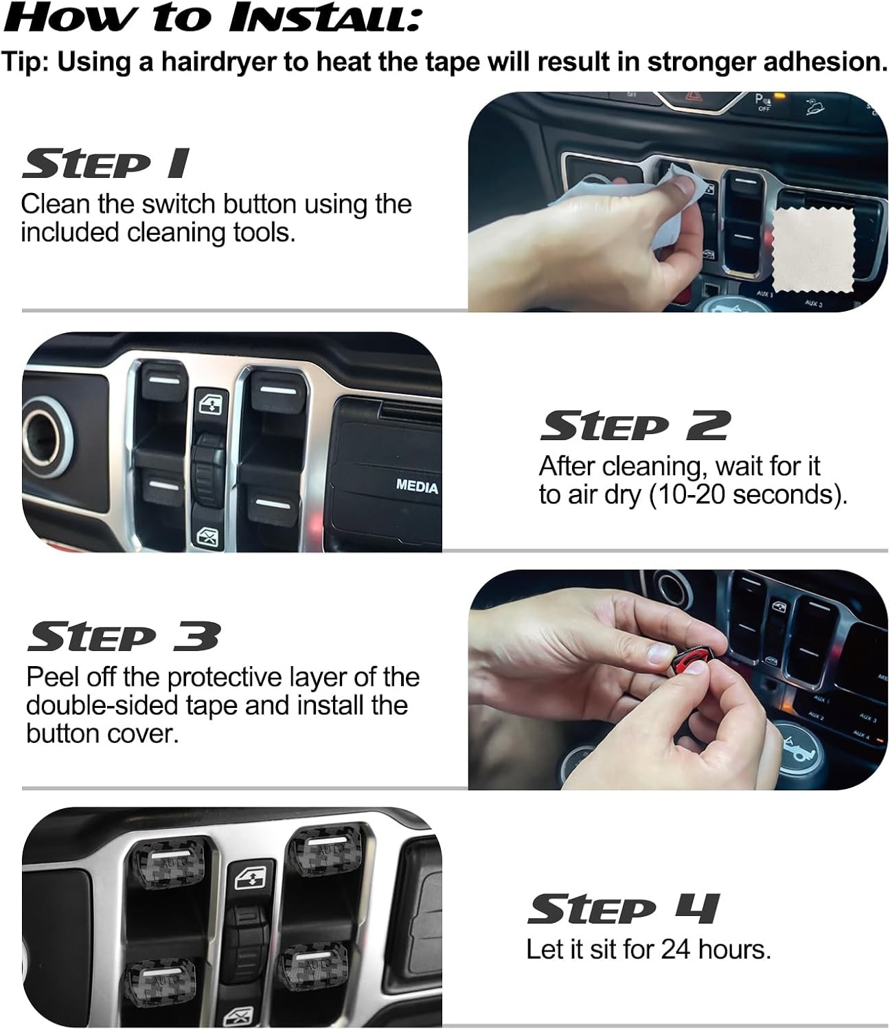 Window Switch Button Cover Jeep Wrangler Gladiator 2018-2026 JL JLU 4XE JT