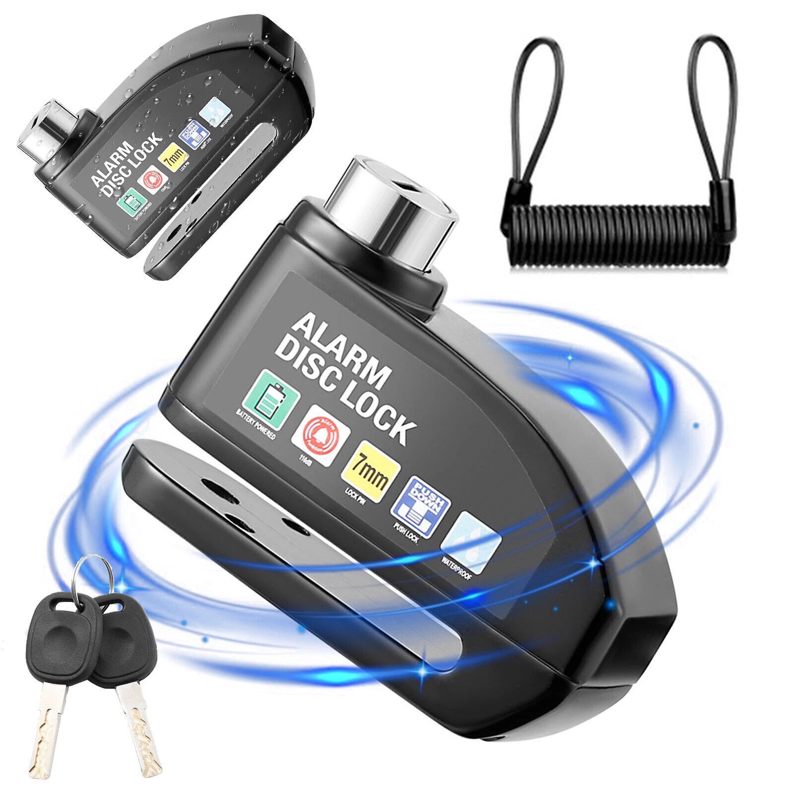 Waterproof Disc Brake Lock 110dB Alarm Anti-Theft for Bike Scooter Motorcycle