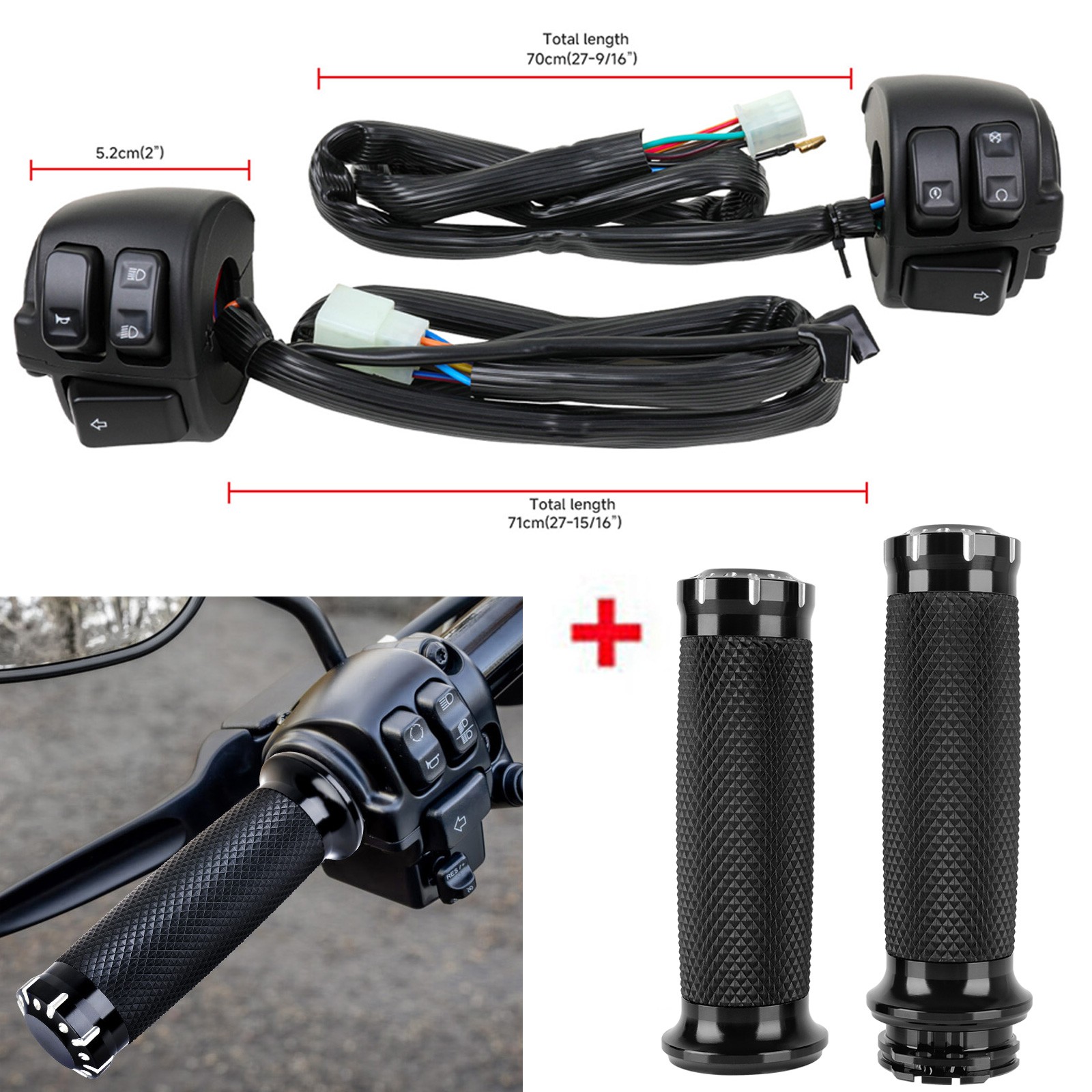 1″ 25mm Handlebars Control Switches +Hand Grips For Harley Sportster XL 883 1200