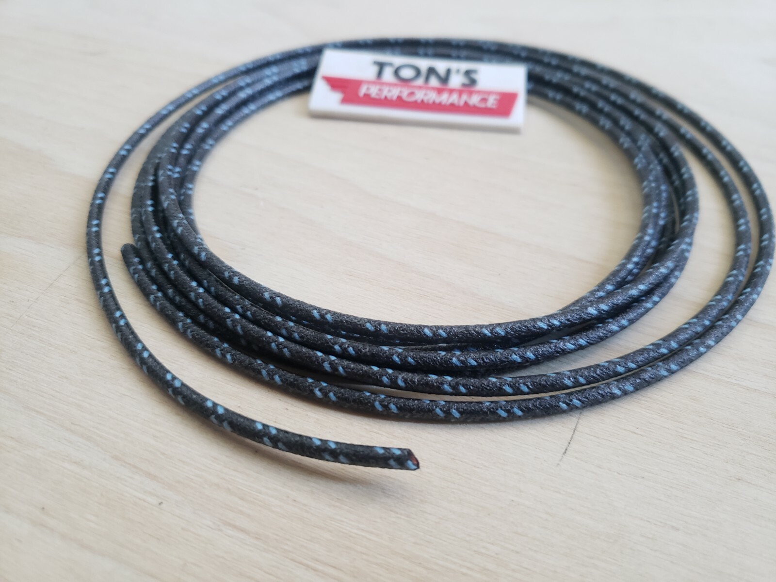 10 feet Vintage Braided Cloth Covered Primary Wire 16 GA gauge Black w/ Blue