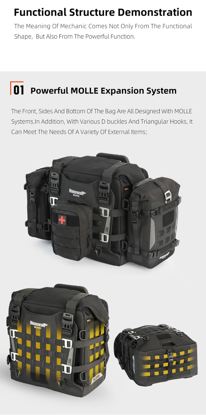 Rhinowalk Motorcycle Side Bag Waterproof 35L Quick Release Saddlebag Pannier 1Pc