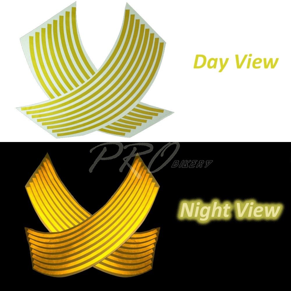 16/17/18″Inches Reflective Rim Tape/Front+Rear Wheel 4-Side Stripes Sticker Gold